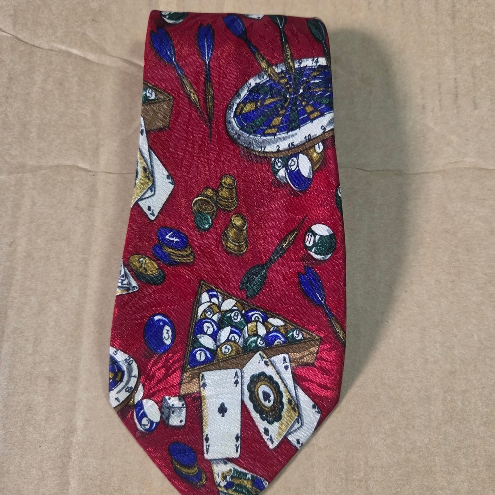 Duomo Milano Men Red Billiard Poker Darts Novelty Hand Made Silk Necktie Tie 60"